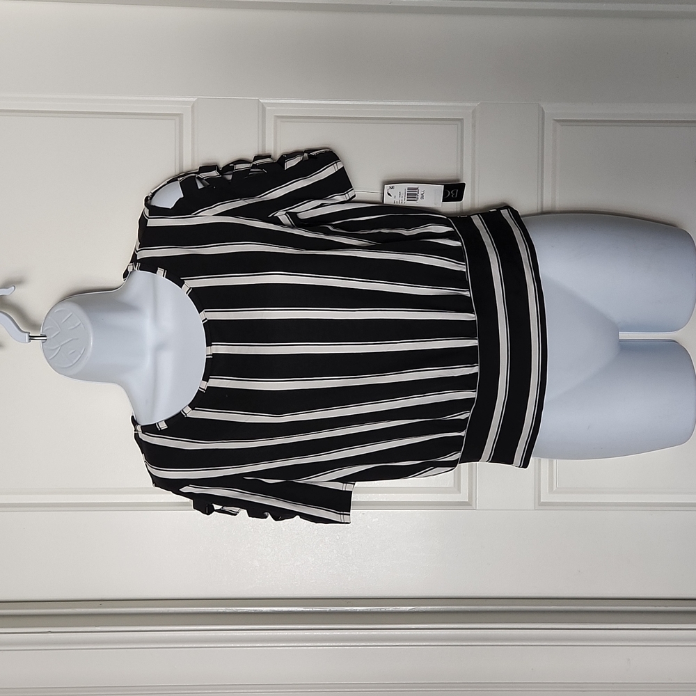 BCX Striped Top with Cutout Sleeves